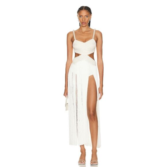 PatBO All-over Fringe Sleeveless Maxi Dress in White - Picture 2 of 12